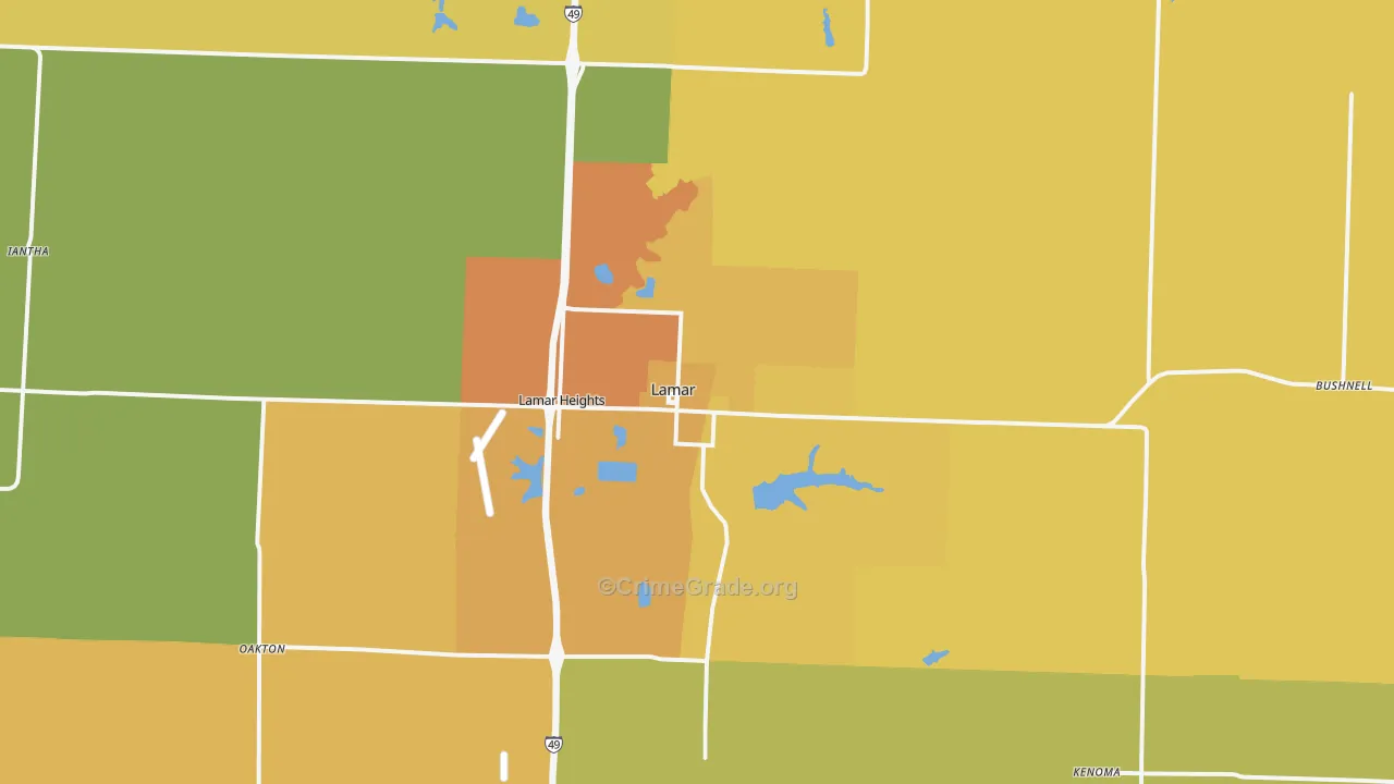 Lamar, MO Map of Vandalism Rates