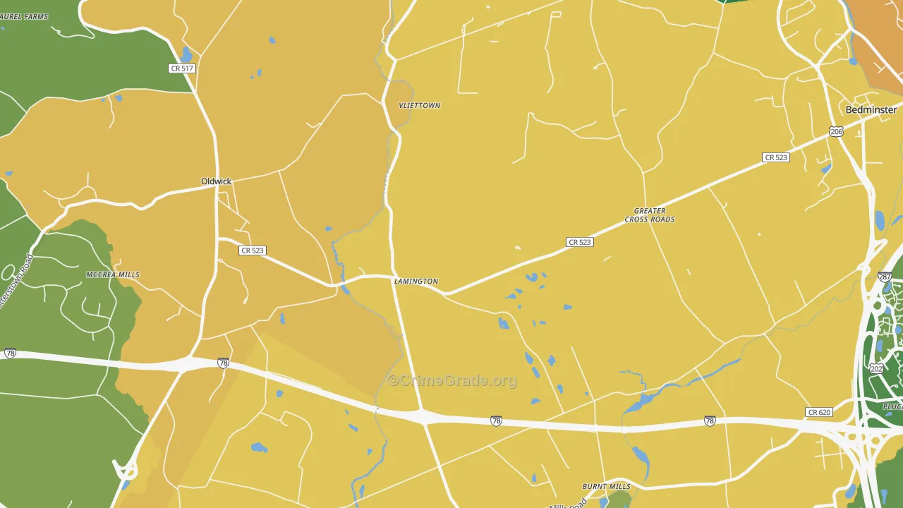 Lamington, NJ Map of Vandalism Rates