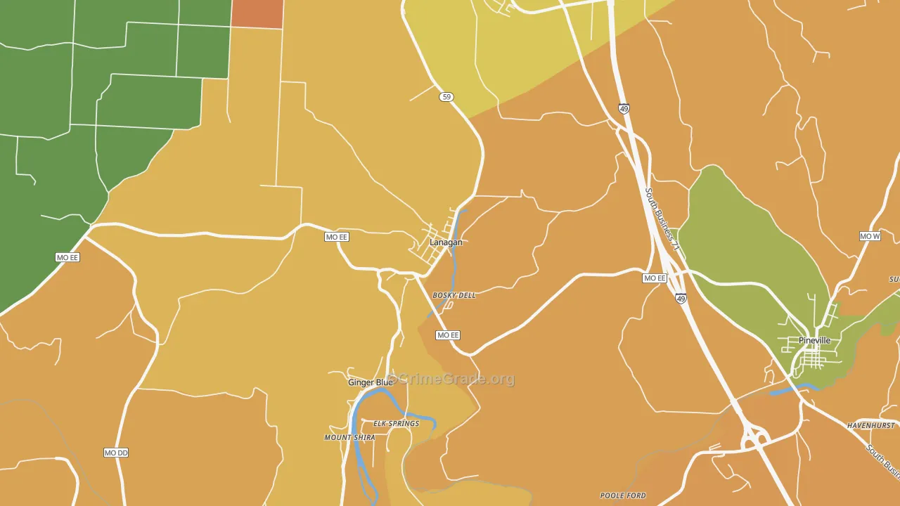 Lanagan, MO Map of Vandalism Rates