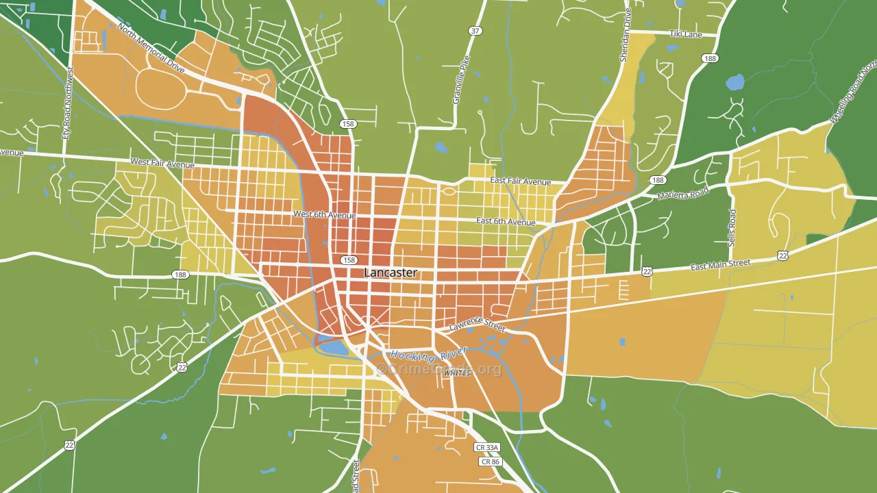 Lancaster Historic District, Lancaster, OH Map of Vandalism Rates