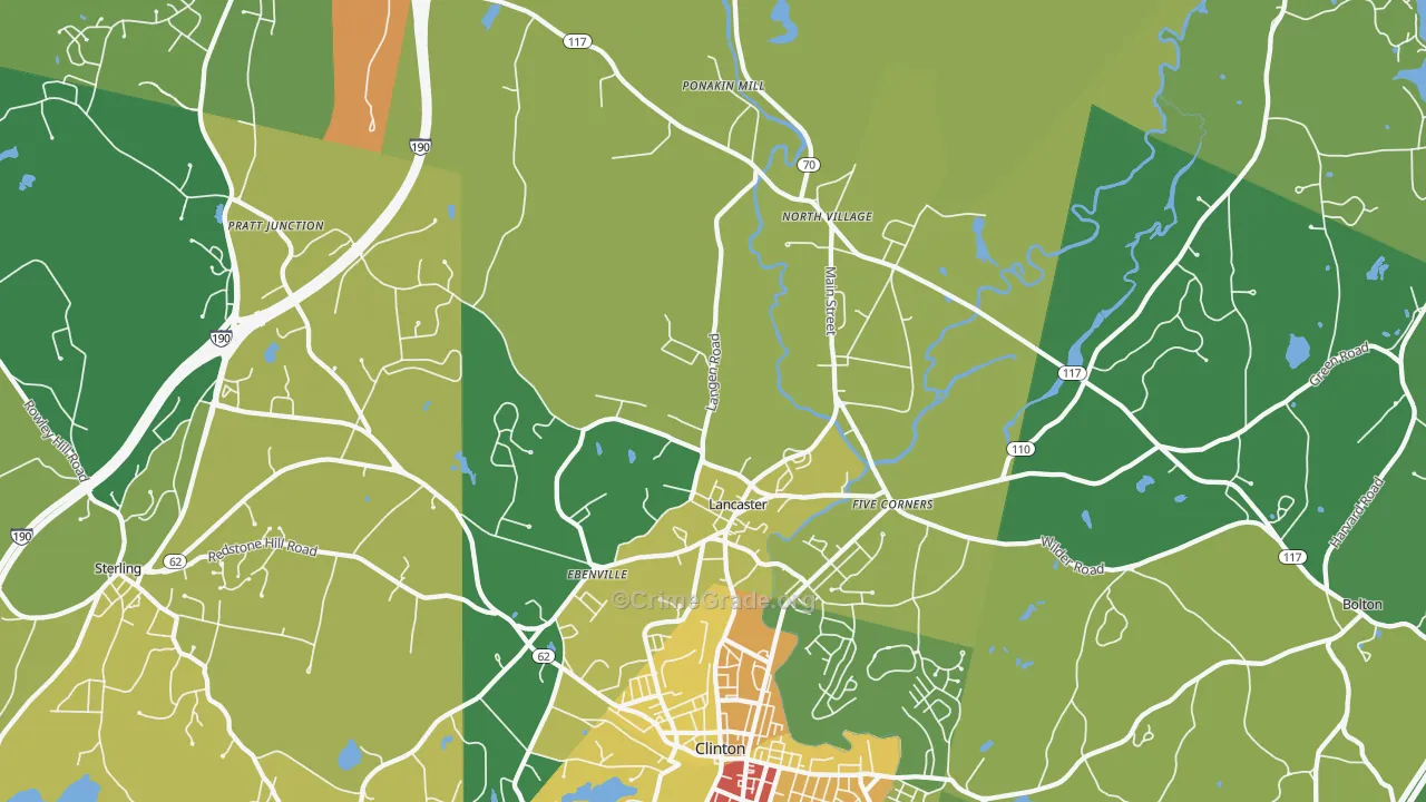Lancaster, MA Map of Vandalism Rates