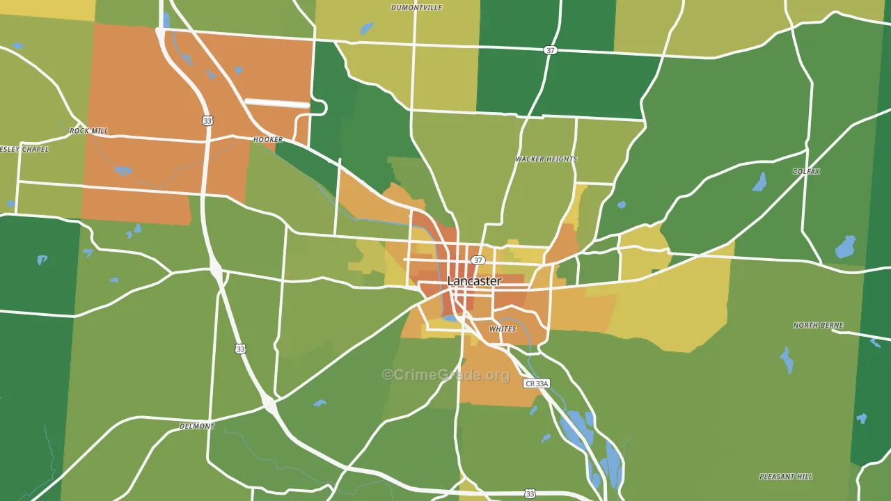 Lancaster, OH Map of Vandalism Rates