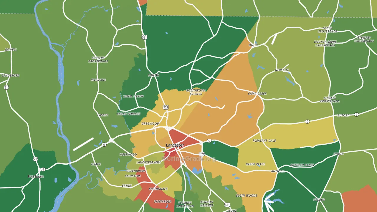 Lancaster, SC Map of Vandalism Rates
