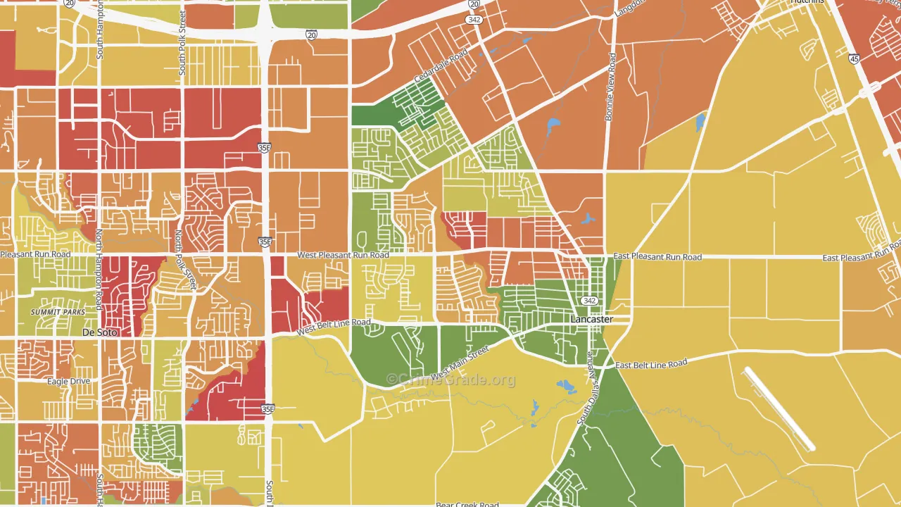 Lancaster, TX Map of Vandalism Rates