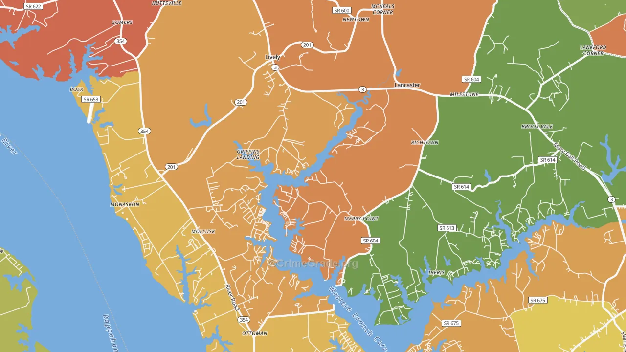 Lancaster, VA Map of Vandalism Rates
