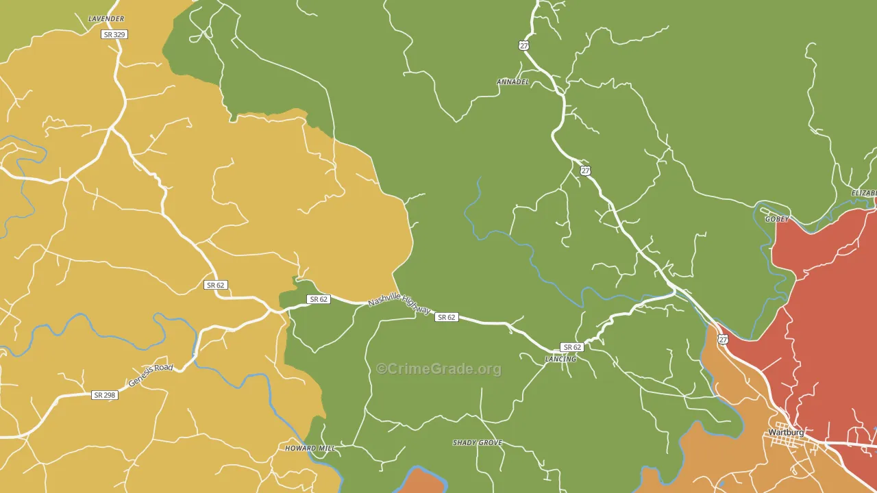 Lancing, TN Map of Vandalism Rates