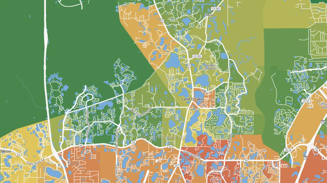Land O' Lakes, FL Map of Vandalism Rates