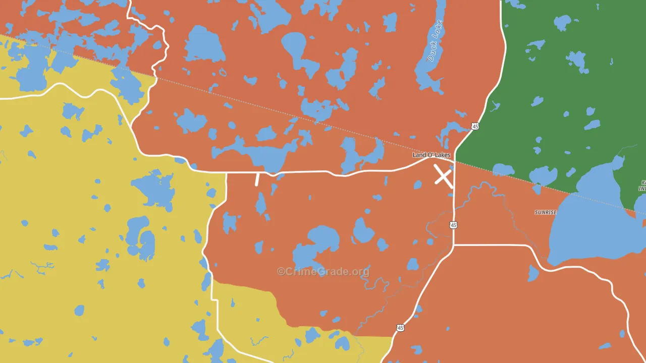 Land O' Lakes, WI Map of Vandalism Rates