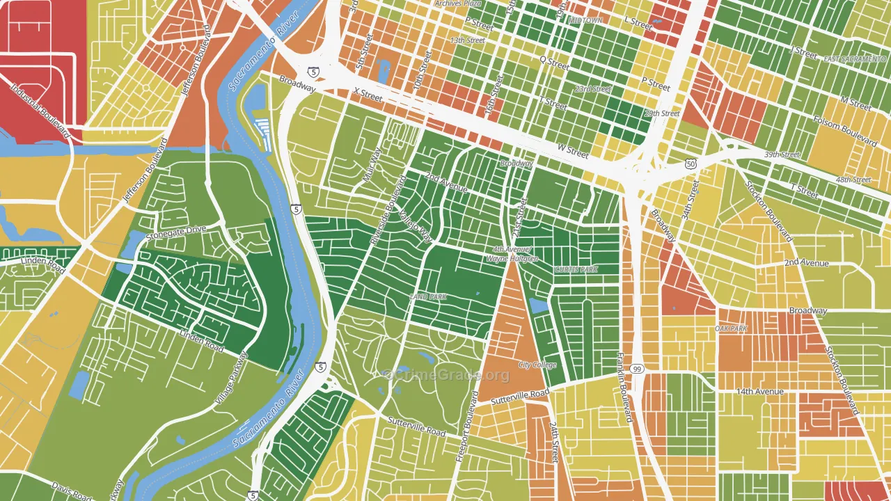 Land Park, Sacramento, CA Map of Vandalism Rates