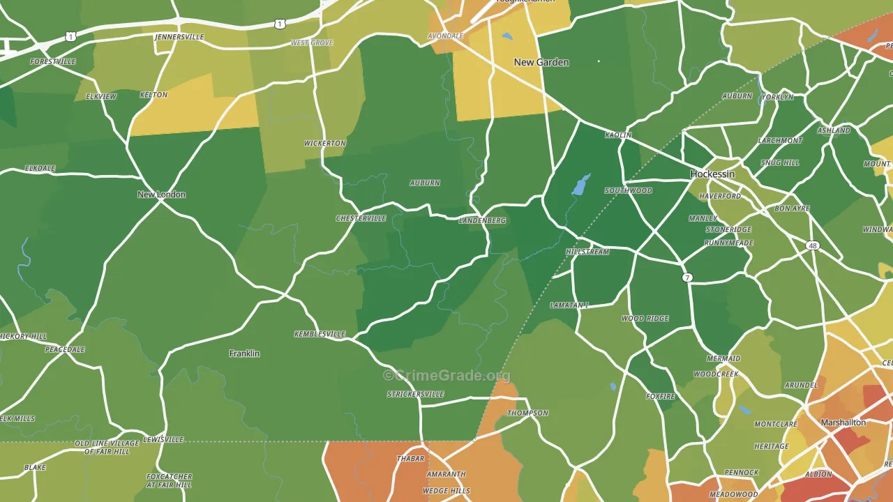 Landenberg, PA Map of Vandalism Rates