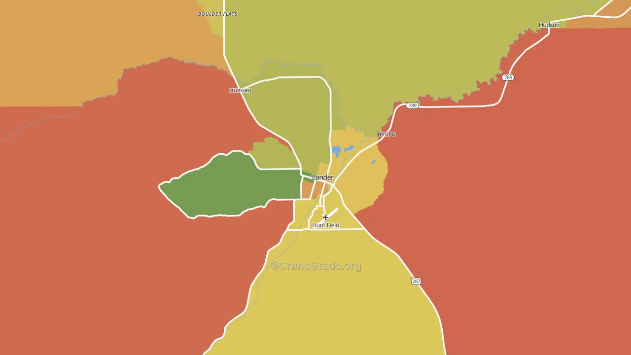 Lander, WY Map of Vandalism Rates