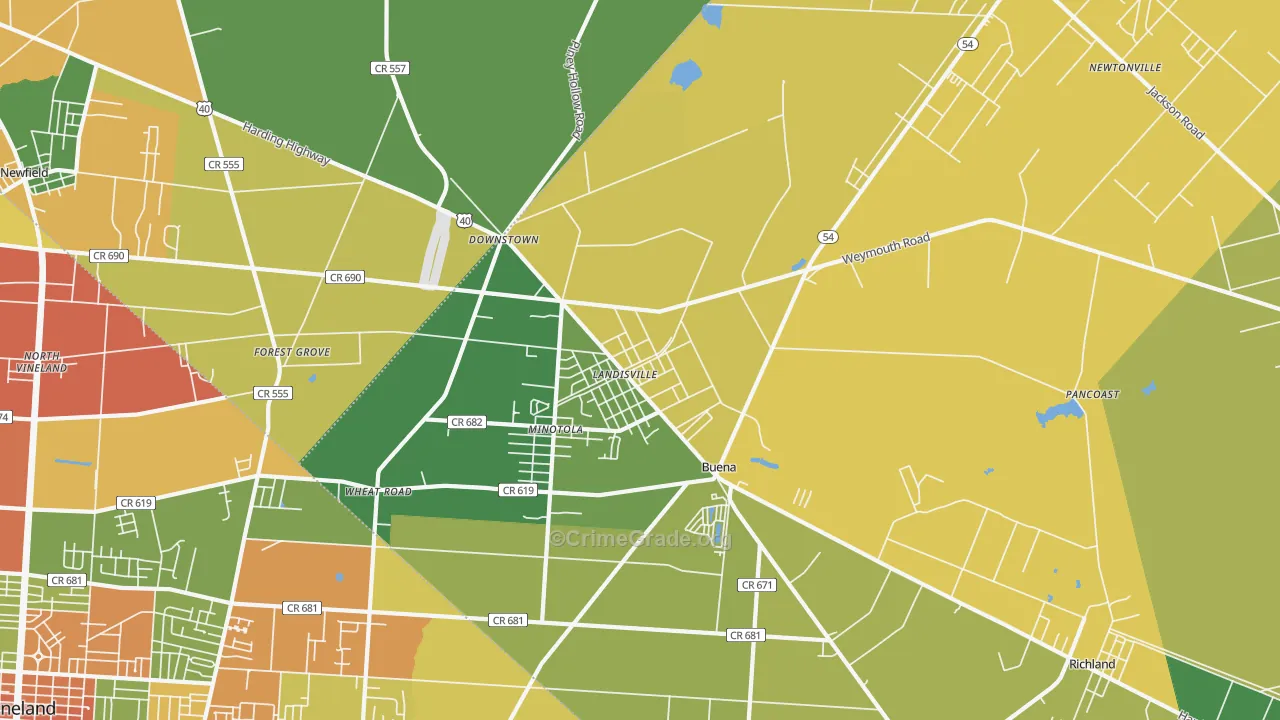 Landisville, NJ Map of Vandalism Rates