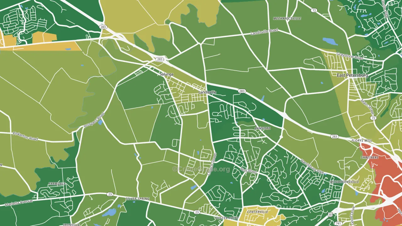 Landisville, PA Map of Vandalism Rates