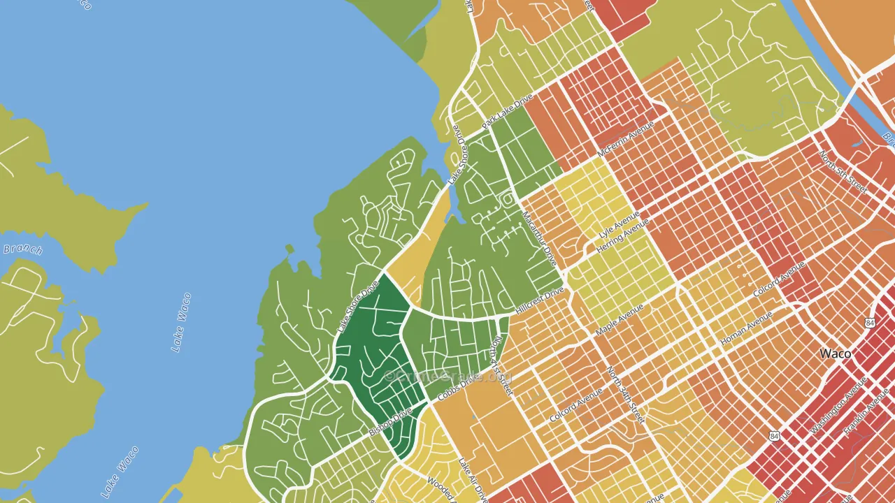 Landon Branch, Waco, TX Map of Vandalism Rates