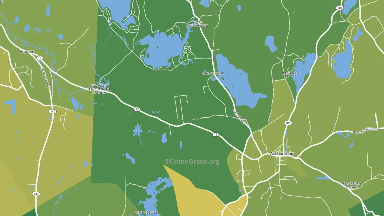 Lane Village, MA Map of Vandalism Rates