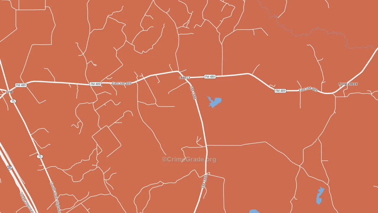 Lanely, TX Map of Vandalism Rates