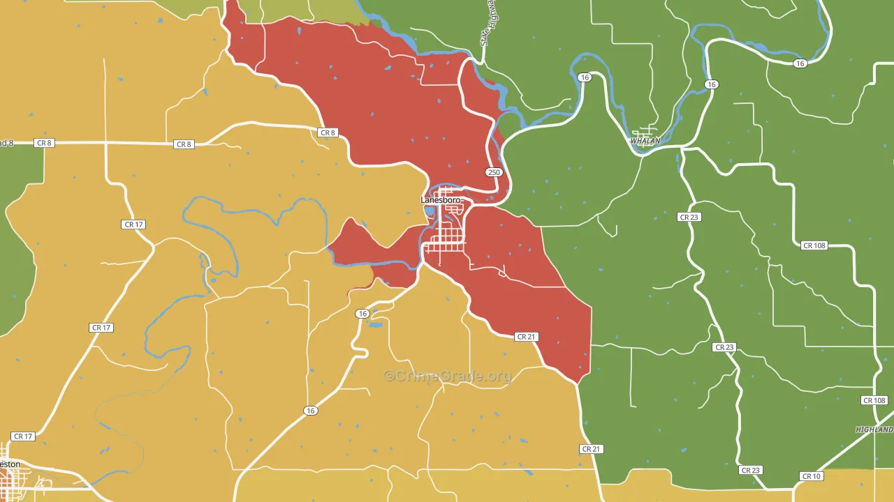 Lanesboro, MN Map of Vandalism Rates