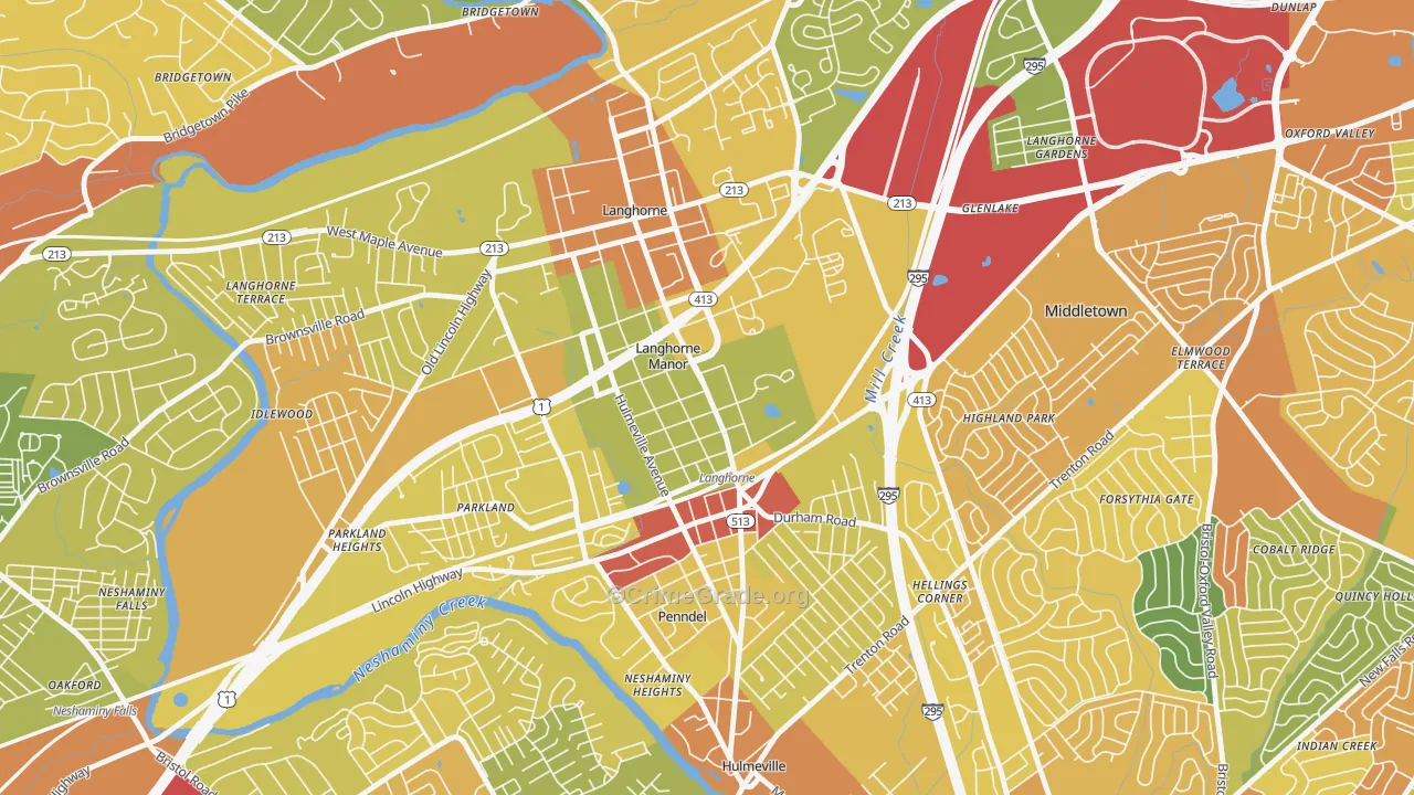Langhorne Manor, PA Map of Vandalism Rates