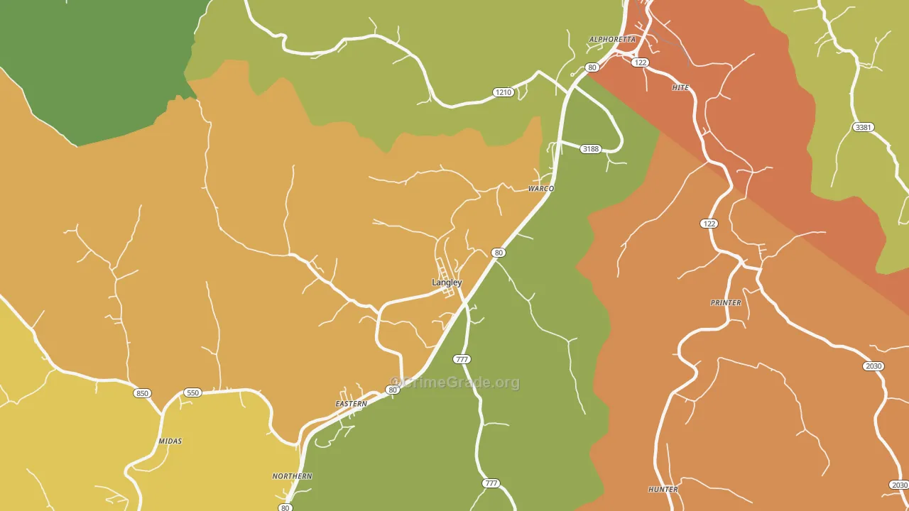 Langley, KY Map of Vandalism Rates