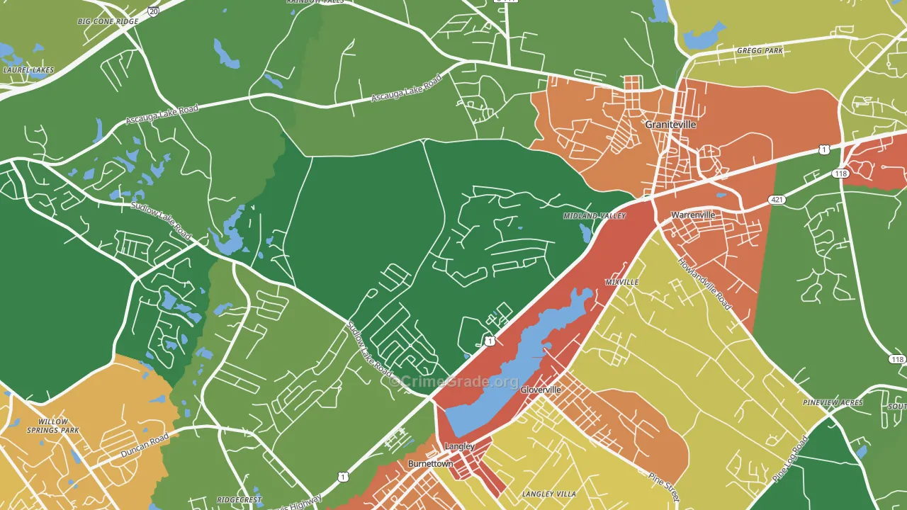 Langley, SC Map of Vandalism Rates