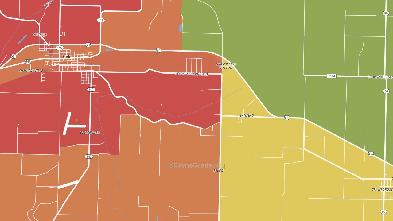 Lansing, AR Map of Vandalism Rates