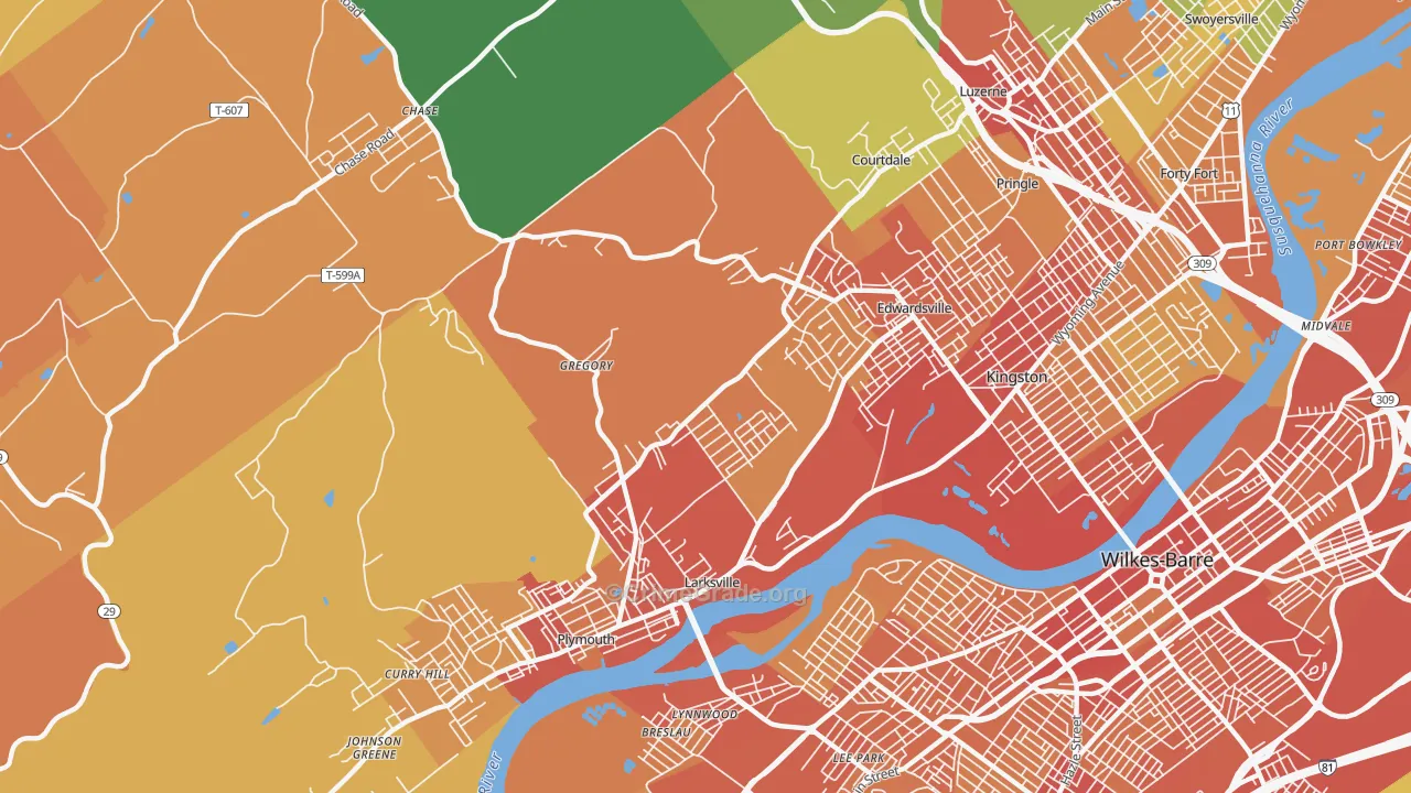 Larksville, PA Map of Vandalism Rates