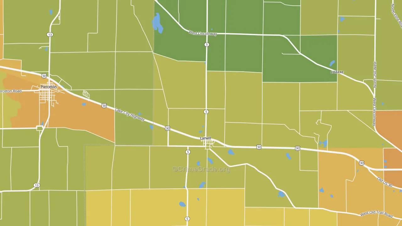 Larwill, IN Map of Vandalism Rates