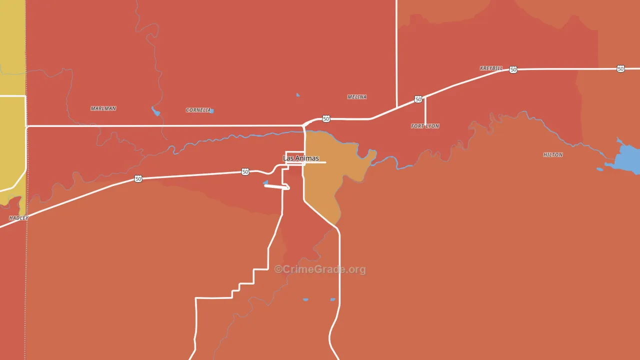 Las Animas, CO Map of Vandalism Rates