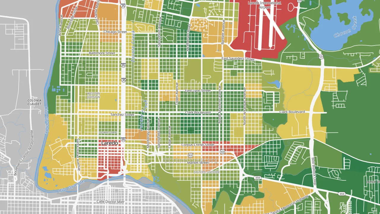 Las Lomas, Laredo, TX Map of Vandalism Rates