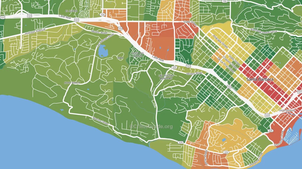 Las Positas, Santa Barbara, CA Map of Vandalism Rates
