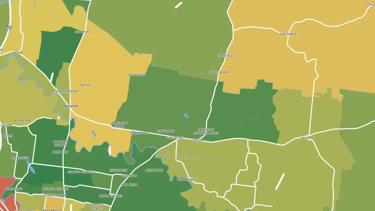 Lascassas, TN Map of Vandalism Rates