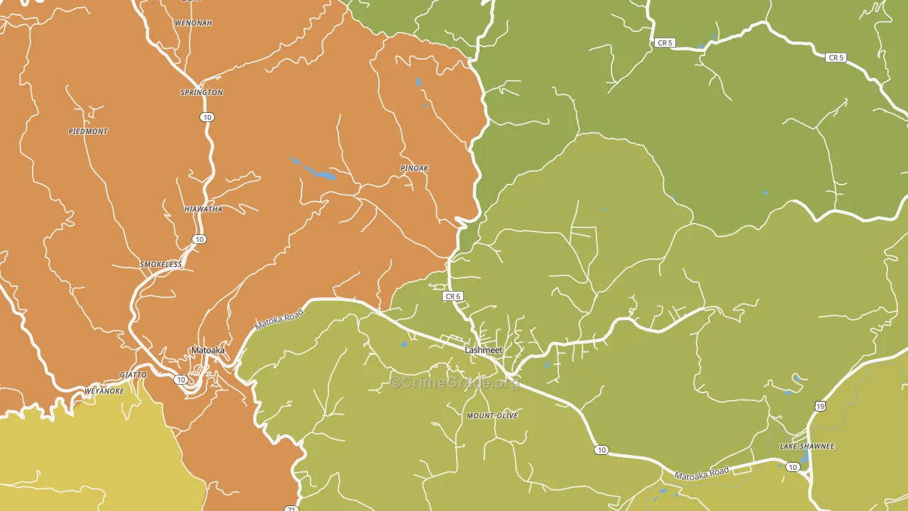 Lashmeet, WV Map of Vandalism Rates