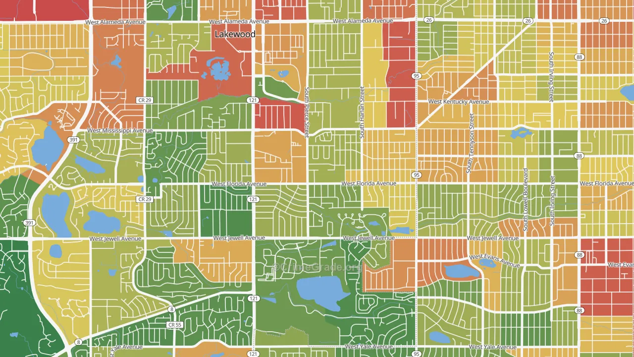 Lasley, Lakewood, CO Map of Vandalism Rates