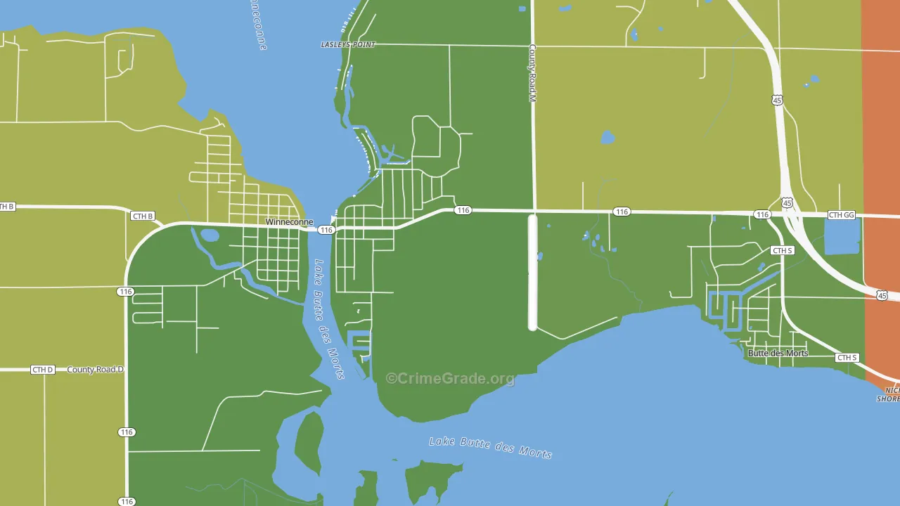 Lasleys Point, WI Map of Vandalism Rates
