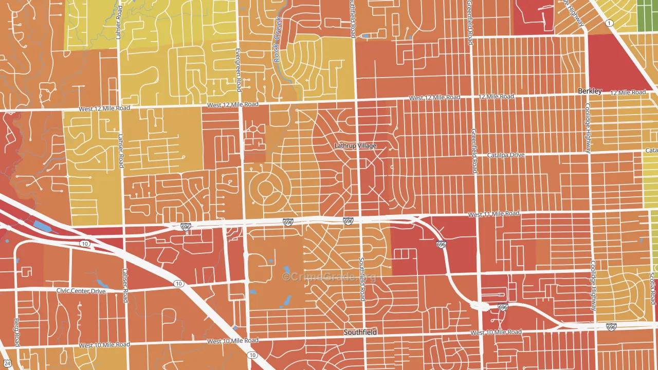 Lathrup Village, MI Map of Vandalism Rates
