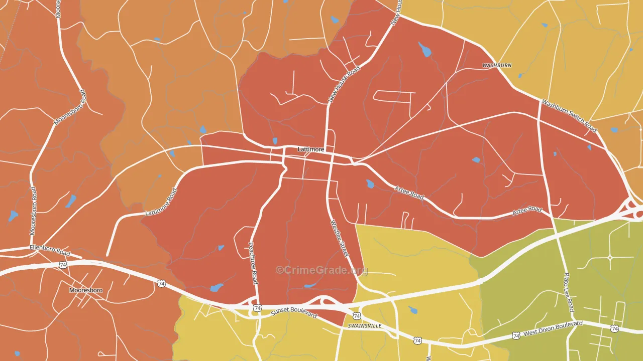 Lattimore, NC Map of Vandalism Rates