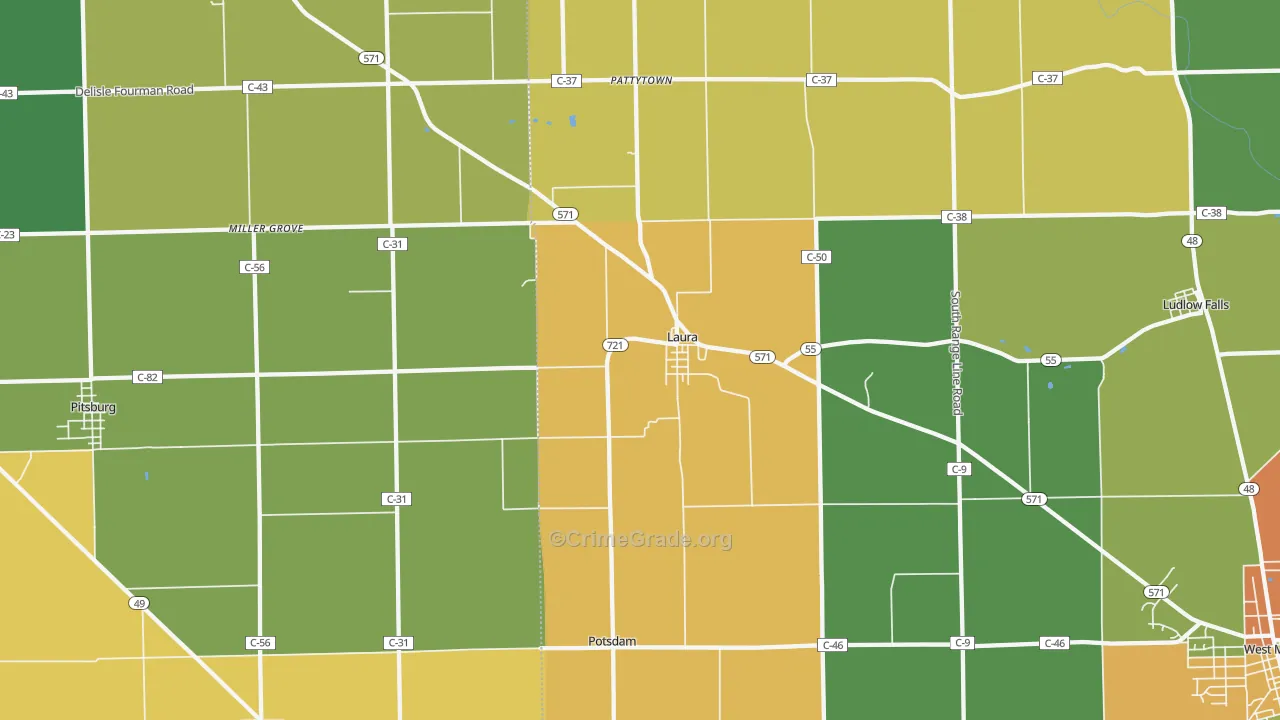 Laura, OH Map of Vandalism Rates