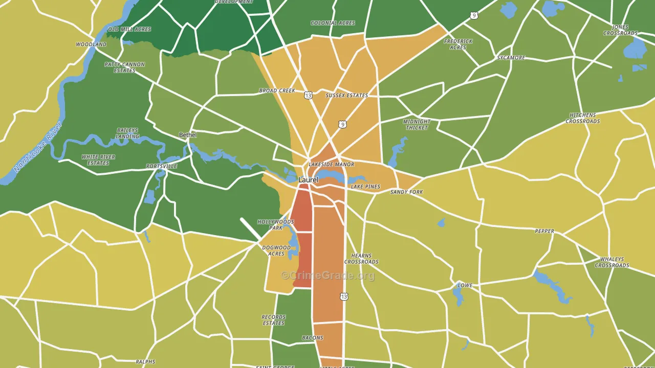 Laurel, DE Map of Vandalism Rates