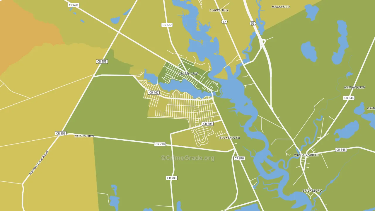 Laurel Lake, NJ Map of Vandalism Rates