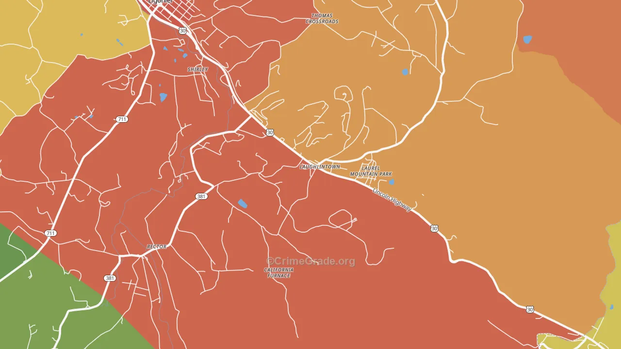 Laurel Mountain, PA Map of Vandalism Rates