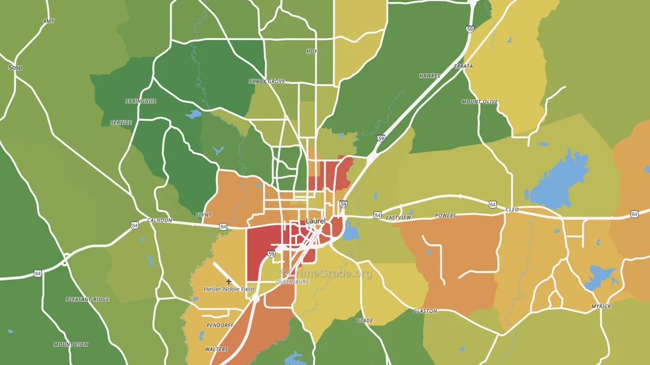 Laurel, MS Map of Vandalism Rates