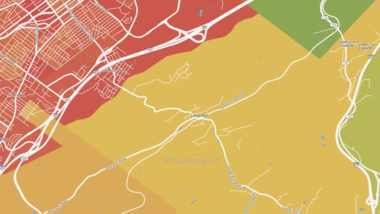Laurel Run, PA Map of Vandalism Rates