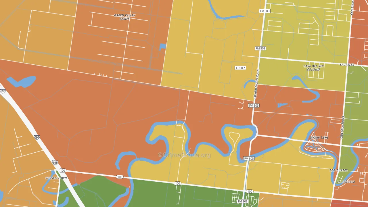 Laureles, TX Map of Vandalism Rates