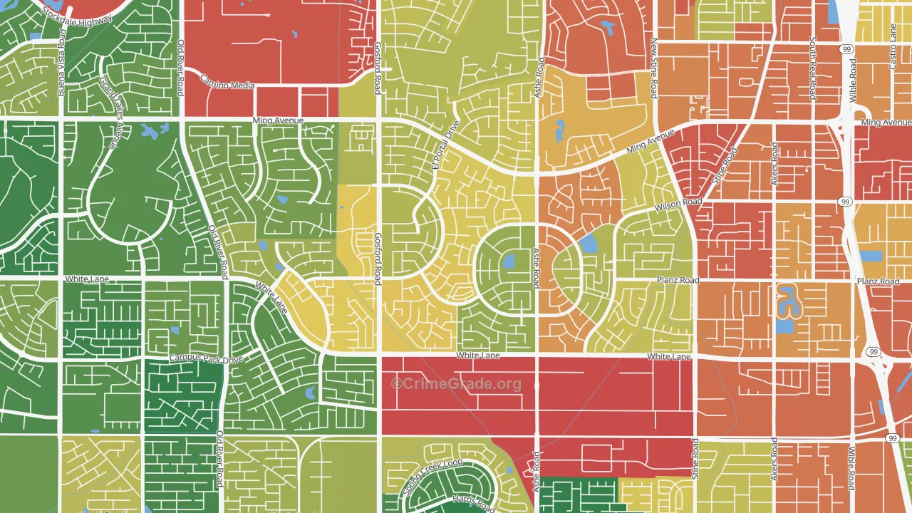 Laurelglen, Bakersfield, CA Map of Vandalism Rates