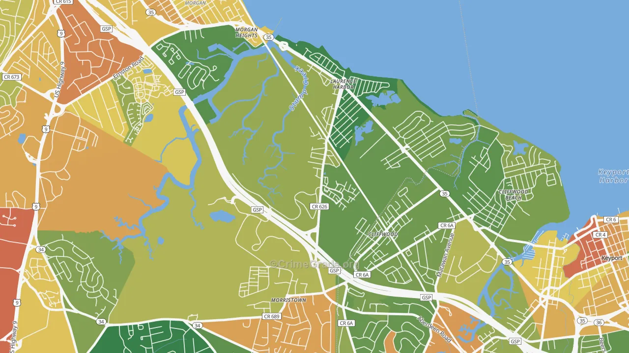 Laurence Harbor, NJ Map of Vandalism Rates