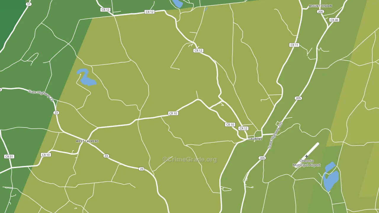 Laurens, NY Map of Vandalism Rates