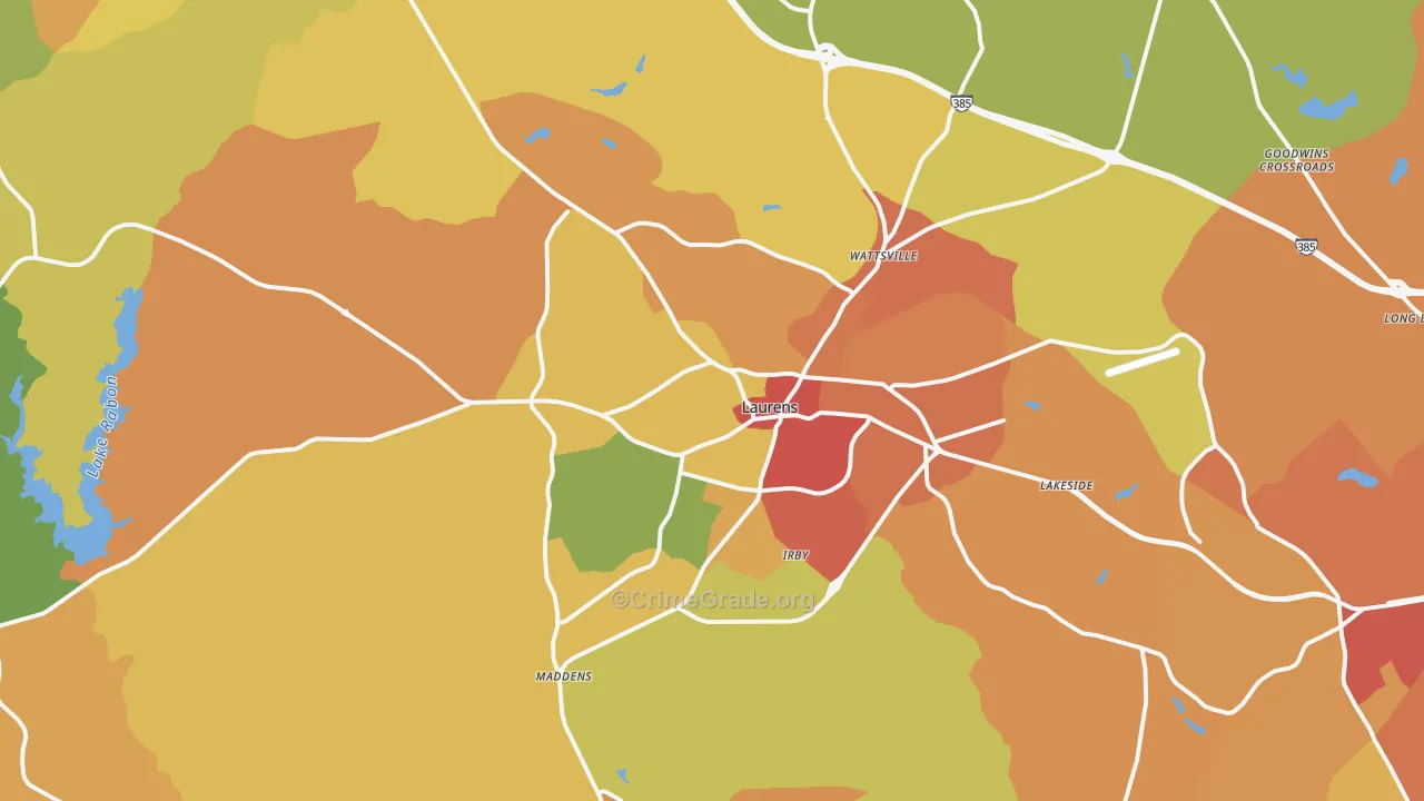 Laurens, SC Map of Vandalism Rates