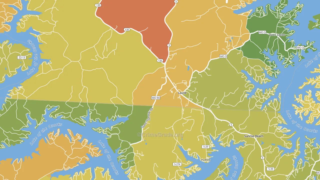 Laurie, MO Map of Vandalism Rates