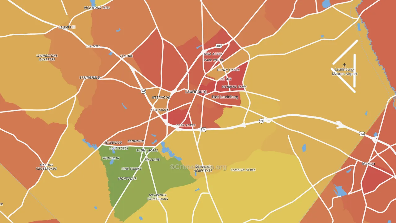 Laurinburg, NC Map of Vandalism Rates