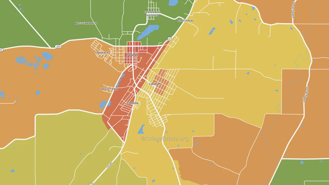 Laurium, MI Map of Vandalism Rates